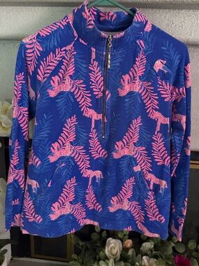 Lilly Pulitzer Skipper Popover Pink Tropical Leaf & Zebra Print